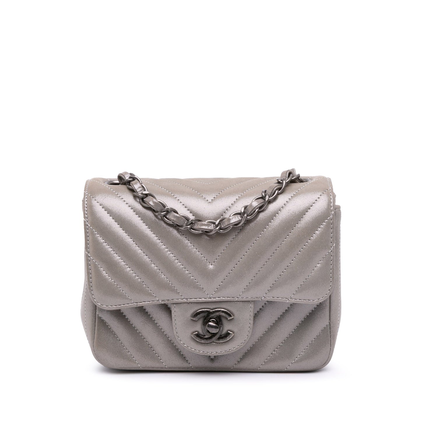 Chanel Mini Square Classic Chevron Iridescent Lambskin Single Flap