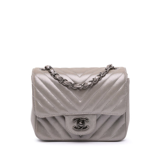Chanel Mini Square Classic Chevron Iridescent Lambskin Single Flap