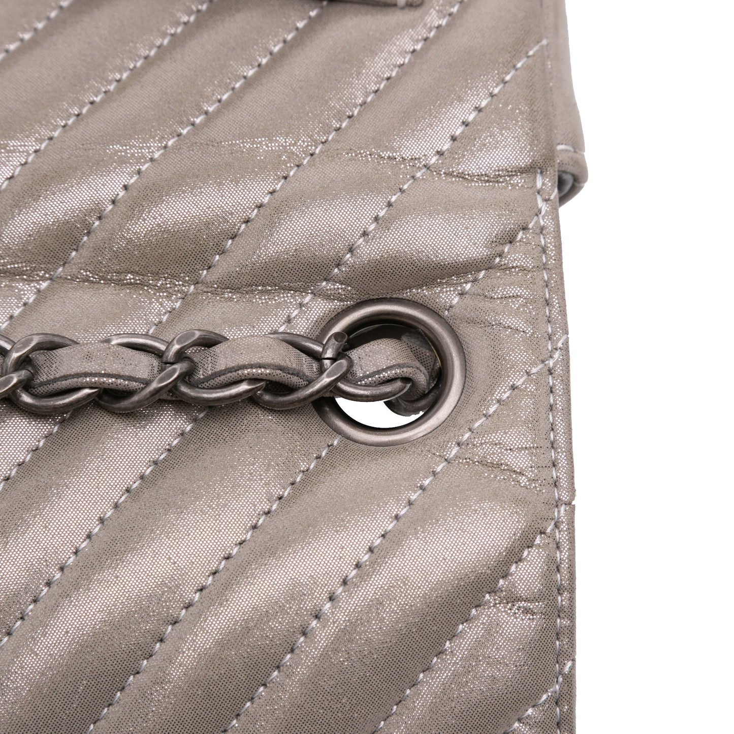 Chanel Mini Square Classic Chevron Iridescent Lambskin Single Flap