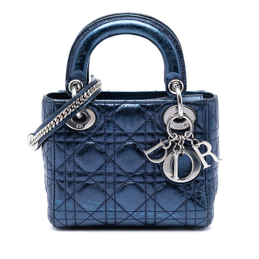 Dior Mini Metallic Crinkled Lambskin Cannage Lady Dior