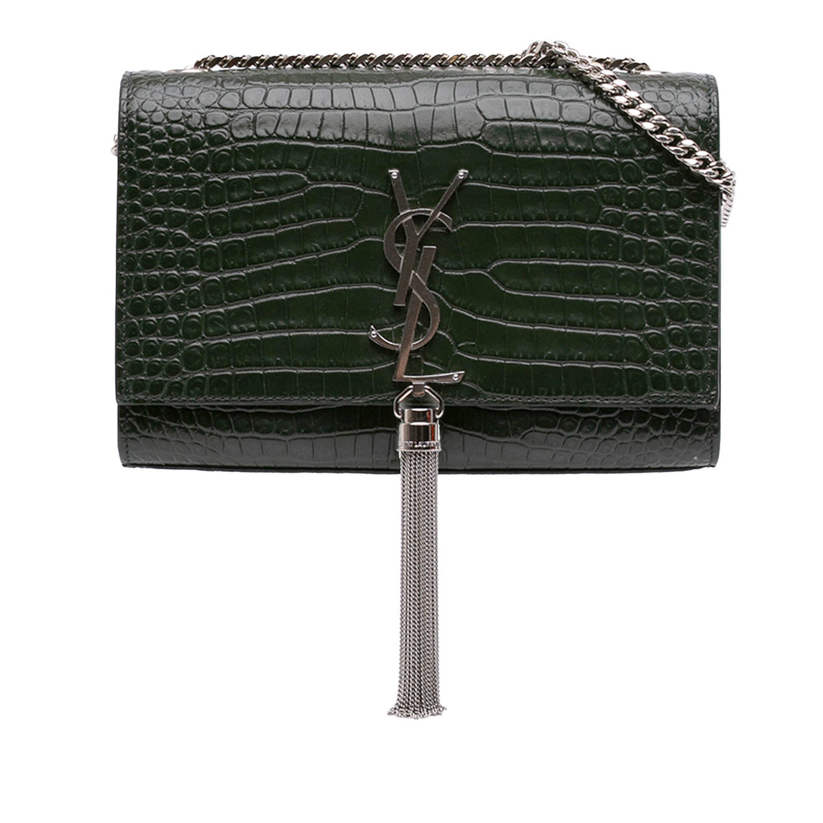Saint Laurent Medium Croc Embossed Leather Kate Tassel Crossbody