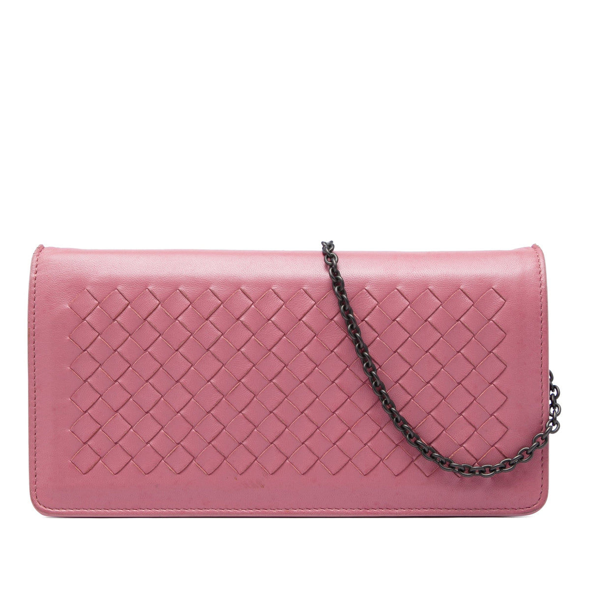 Bottega Veneta Nappa Intrecciato Continental Wallet on Chain — Pink