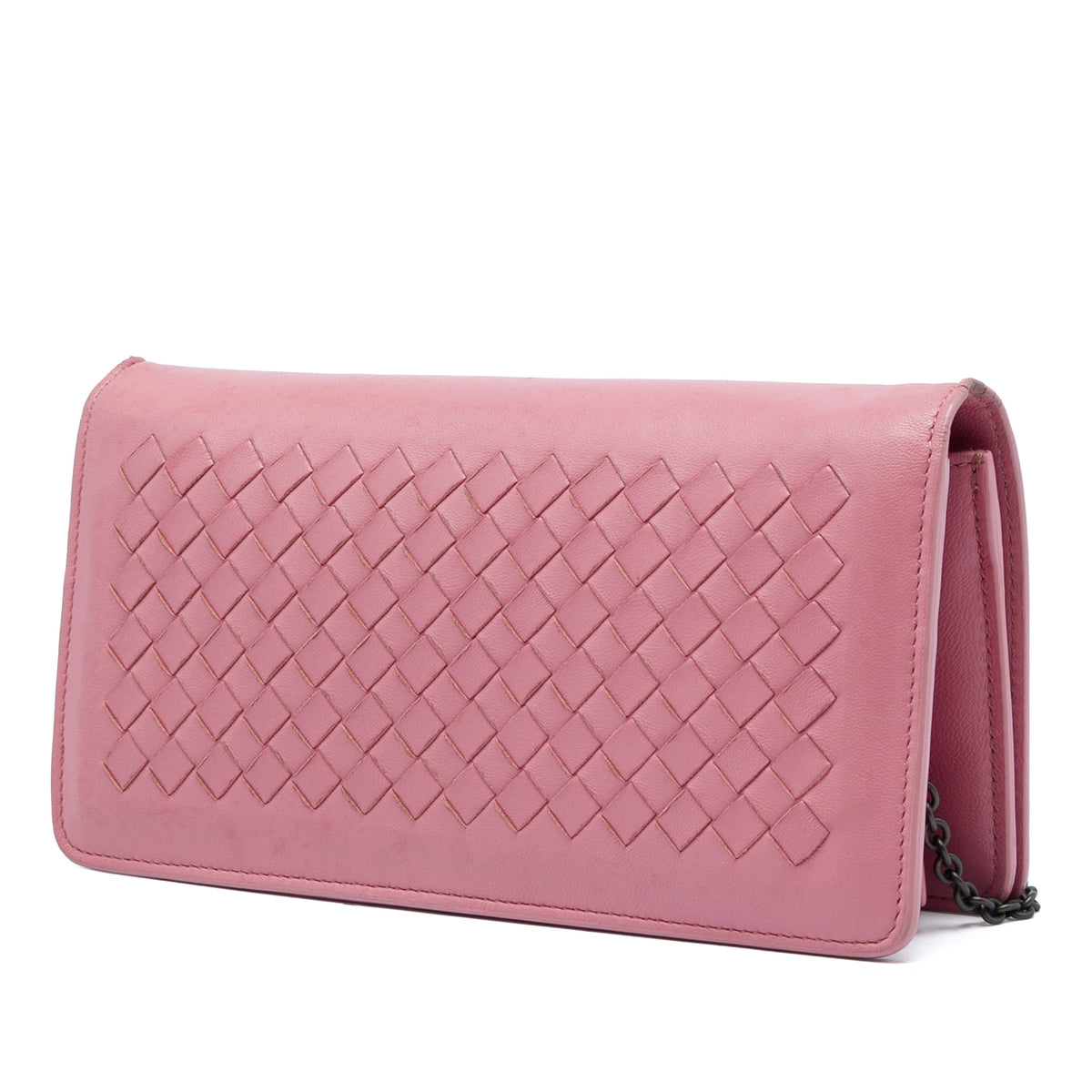 Bottega Veneta Nappa Intrecciato Continental Wallet on Chain — Pink