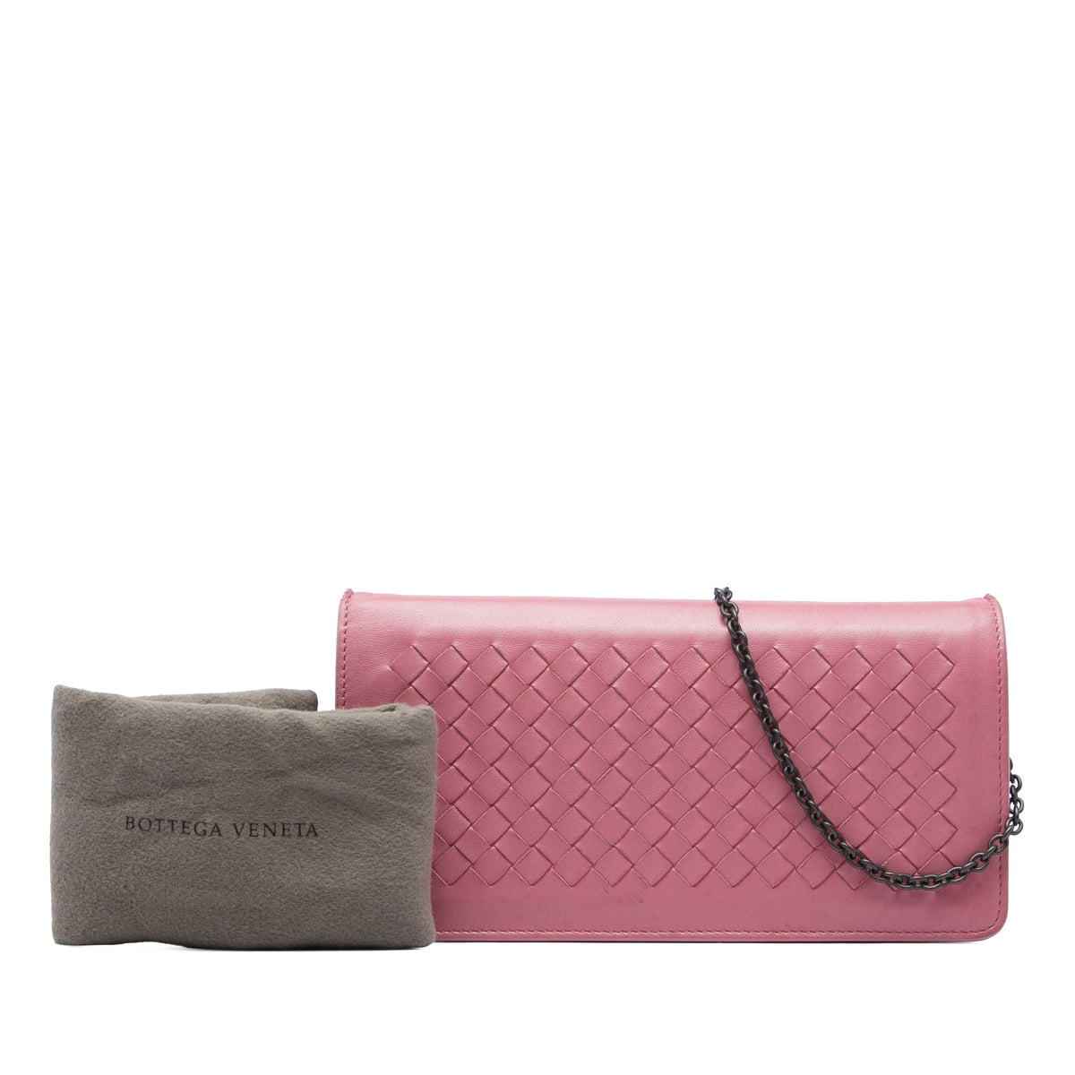 Bottega Veneta Nappa Intrecciato Continental Wallet on Chain — Pink