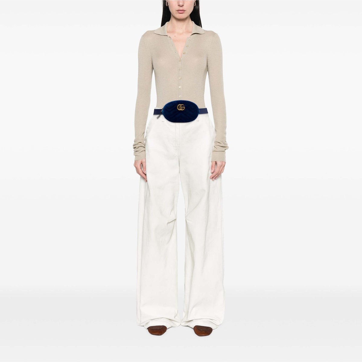 Gucci GG Marmont Matelasse Velvet Belt Bag — Blue
