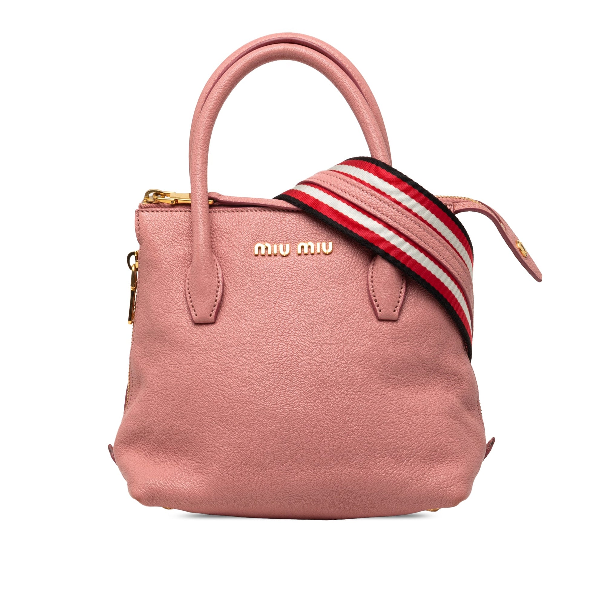 Miu Miu Goatskin Madras Side Zip Satchel