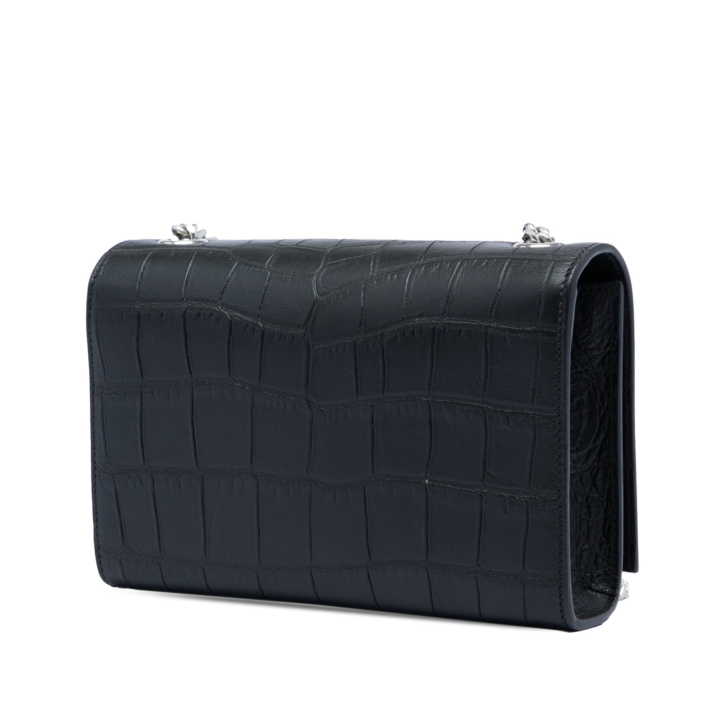 Saint Laurent Small Croc Embossed Leather Monogram Kate Tassel Crossbody
