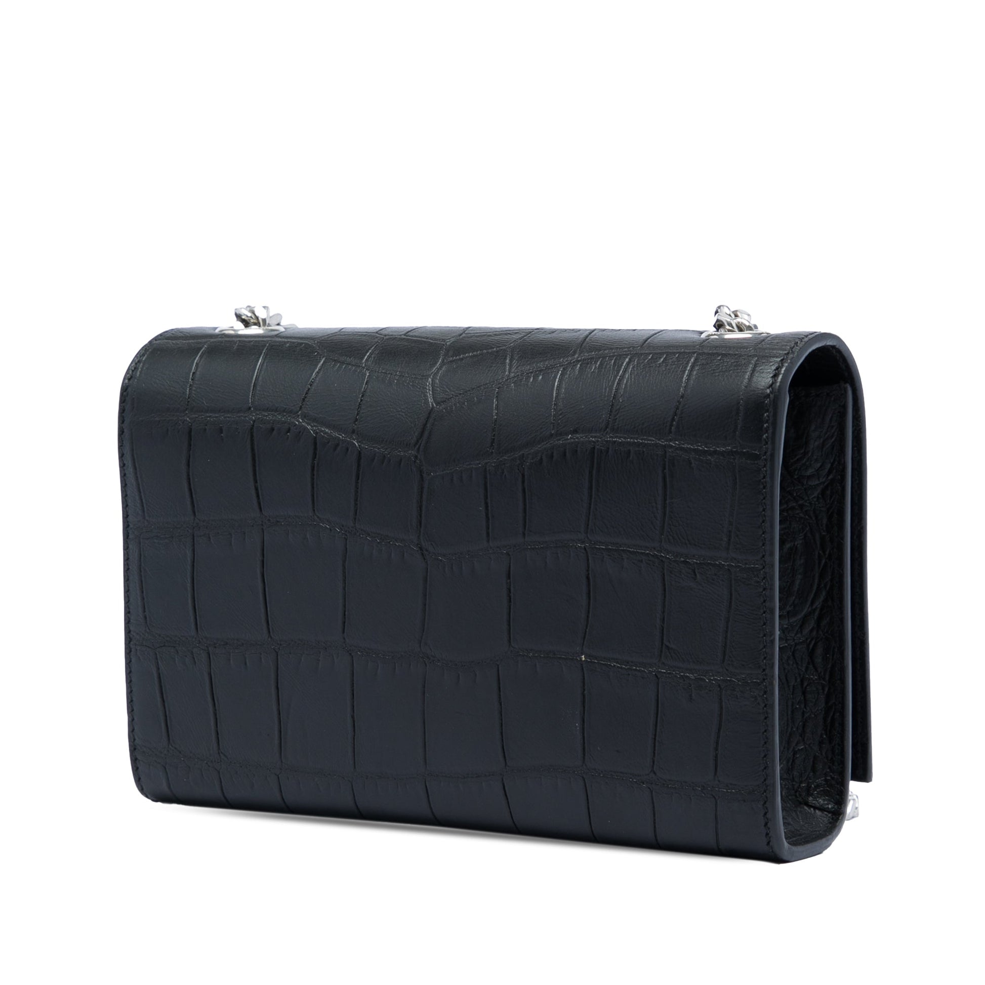 Saint Laurent Small Croc Embossed Leather Monogram Kate Tassel Crossbody