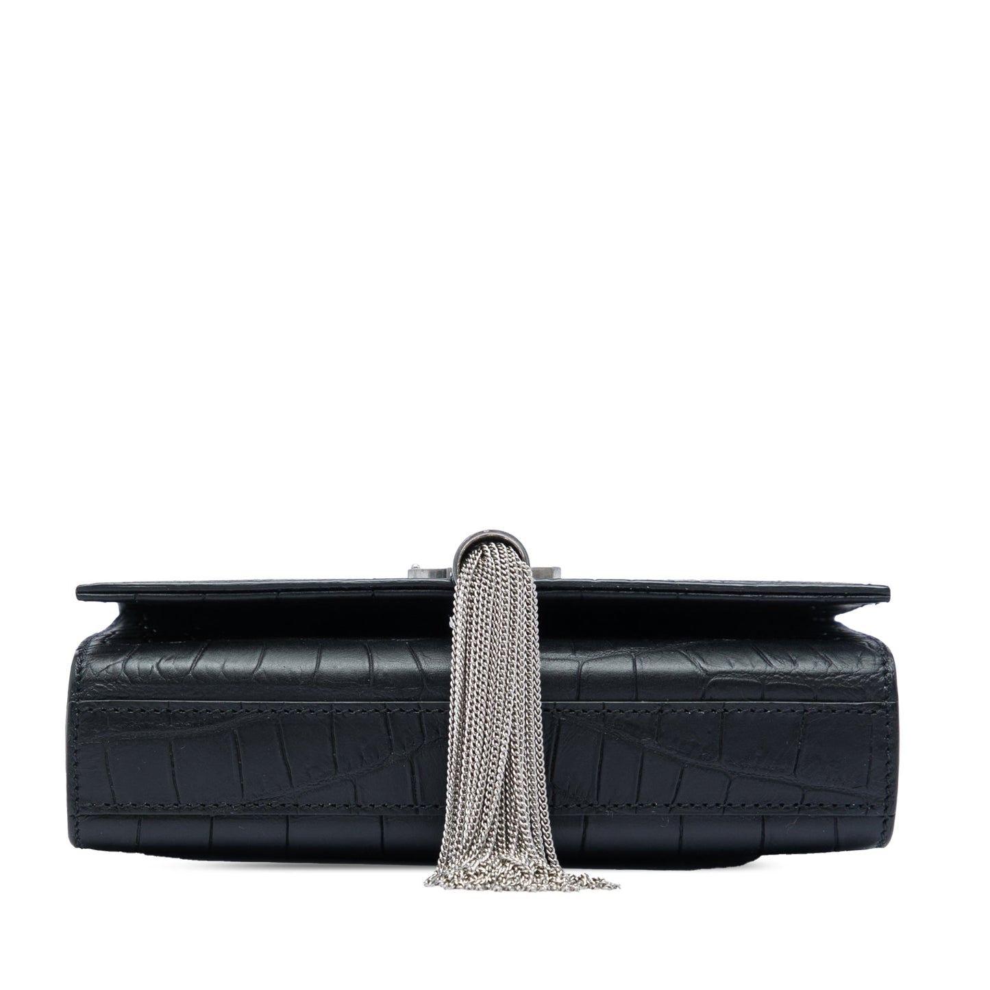 Saint Laurent Small Croc Embossed Leather Monogram Kate Tassel Crossbody