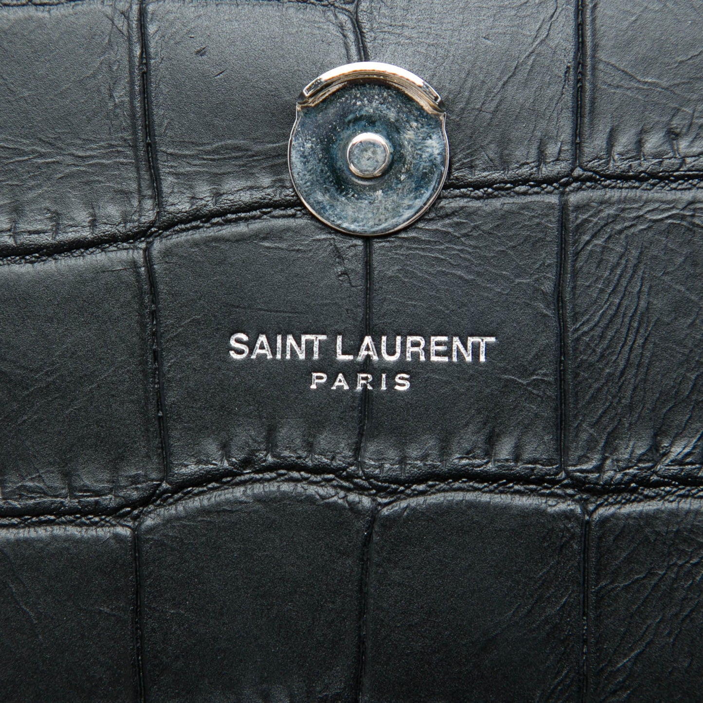 Saint Laurent Small Croc Embossed Leather Monogram Kate Tassel Crossbody