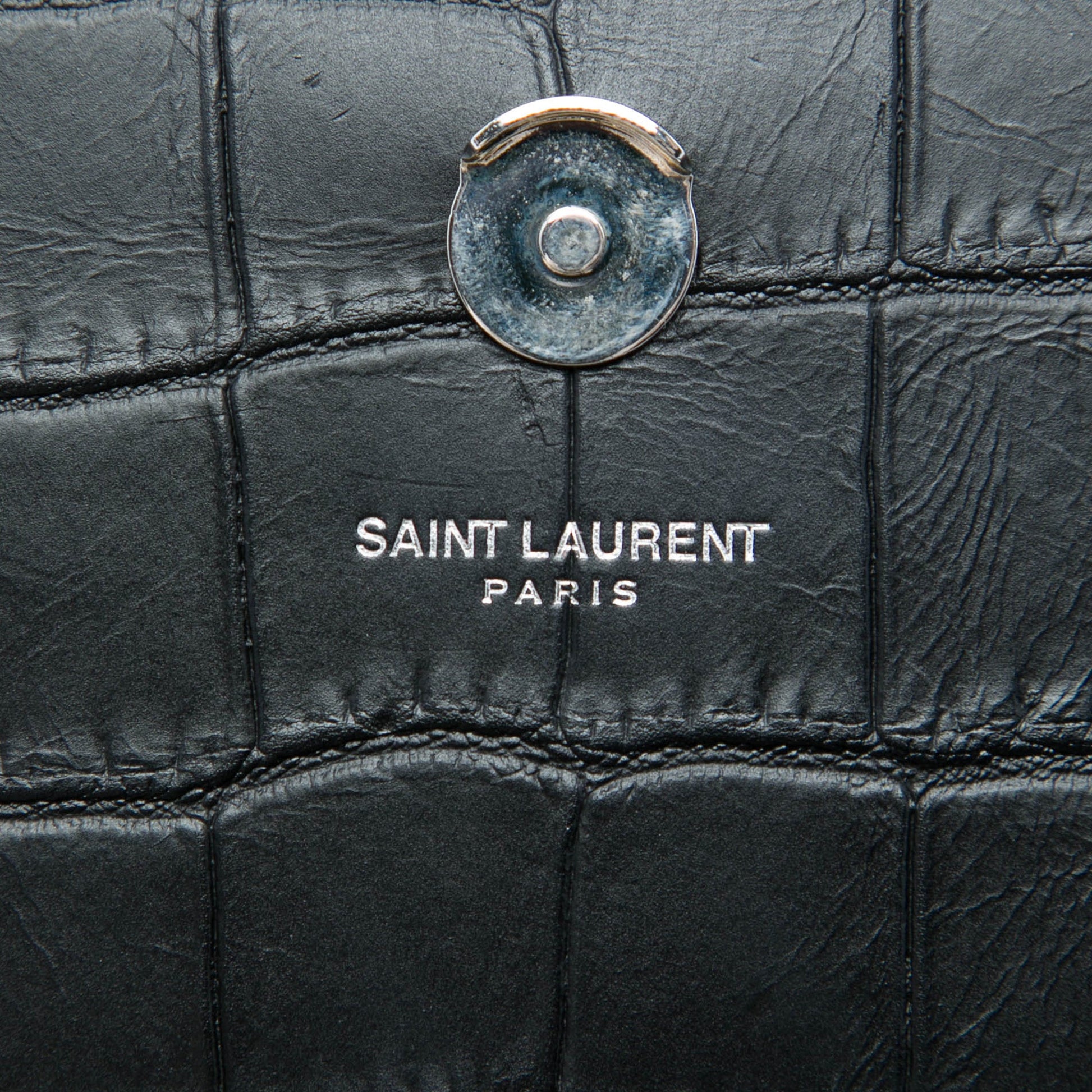 Saint Laurent Small Croc Embossed Leather Monogram Kate Tassel Crossbody