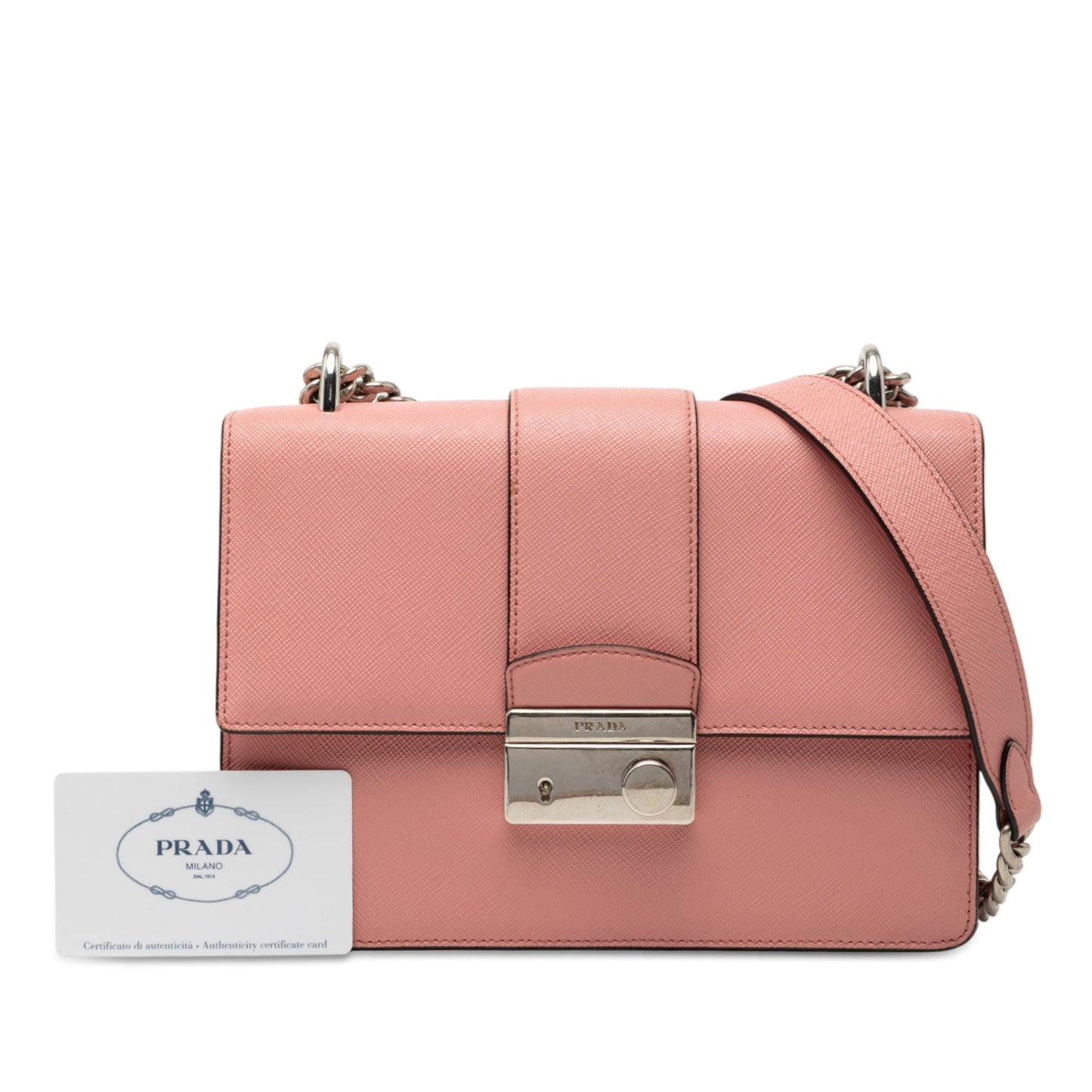 Prada Small Saffiano Sound Lock Chain Crossbody