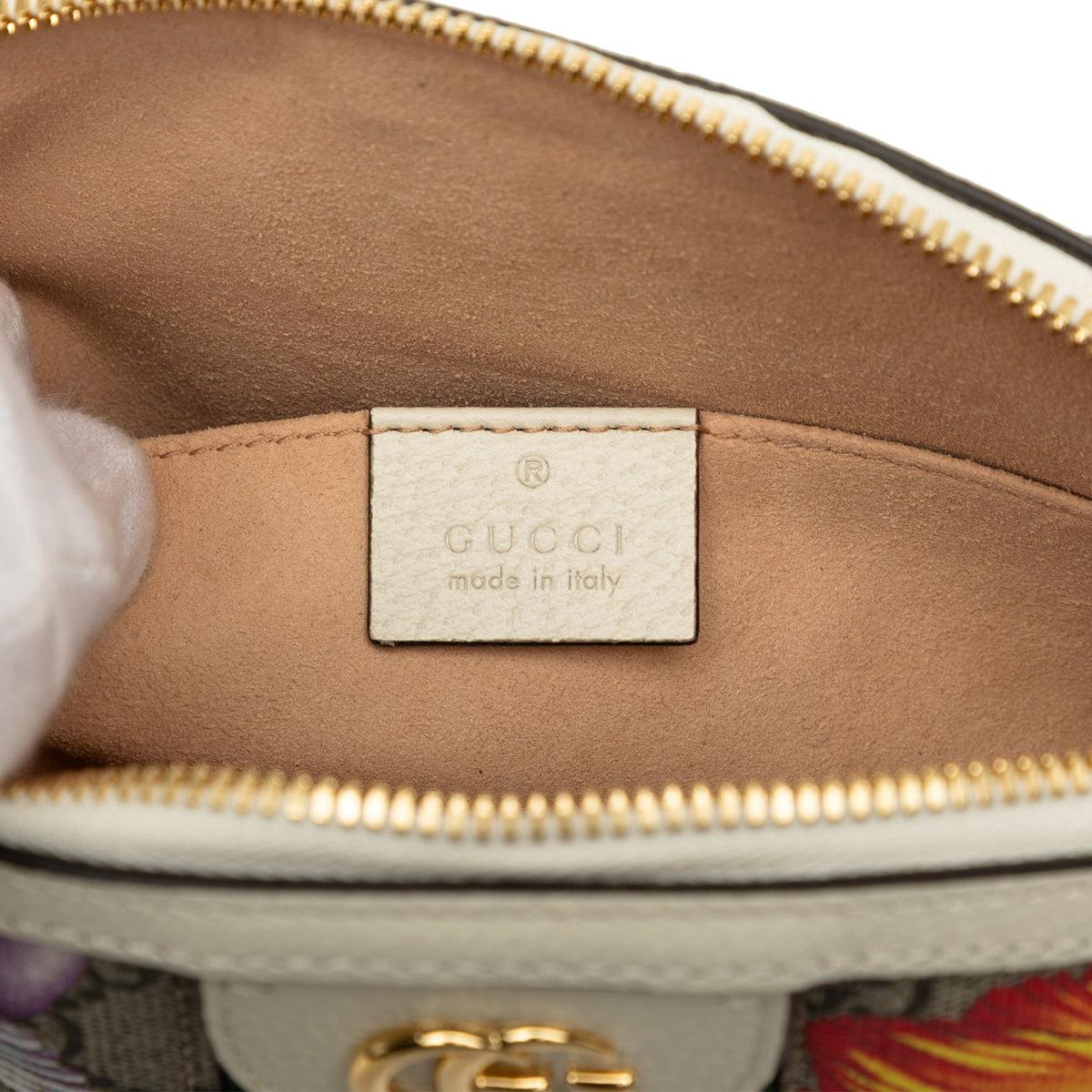 Gucci Small GG Supreme Web  Flora Ophidia Dome Crossbody — Beige