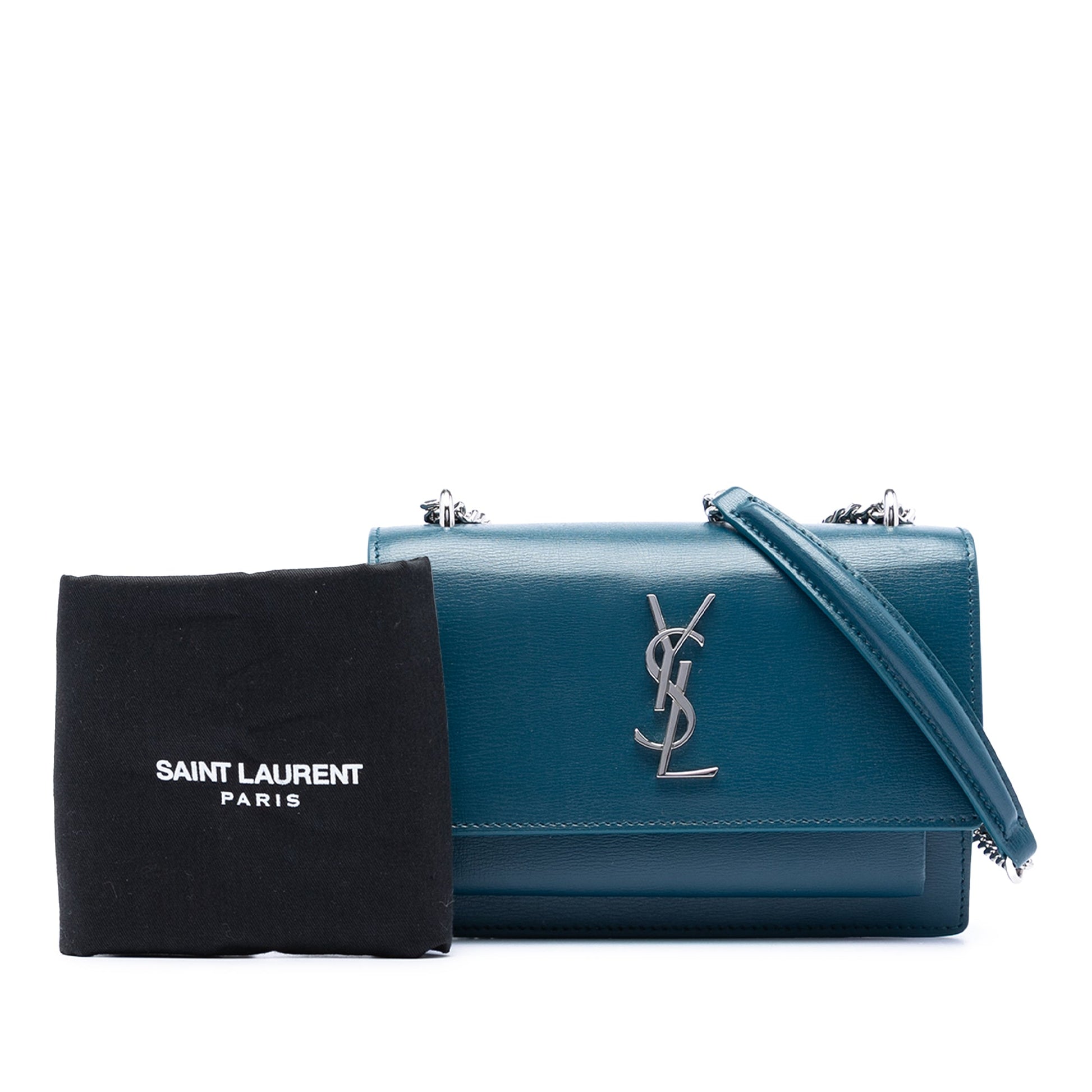 Saint Laurent Mini Calfskin Monogram Sunset Wallet on Chain