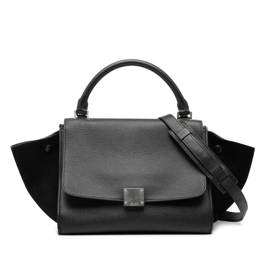 Celine Small Drummed Calfskin and Suede Trapeze Satchel