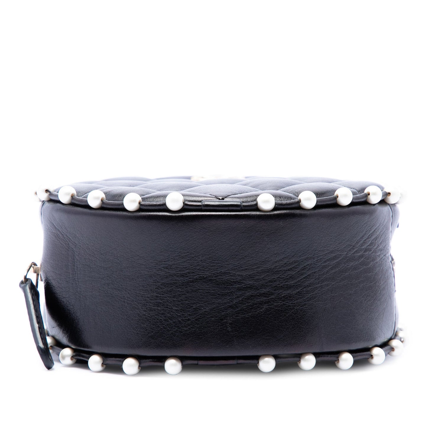 Chanel Quilted Calfskin Pearl Studded Round Clutch with Chain