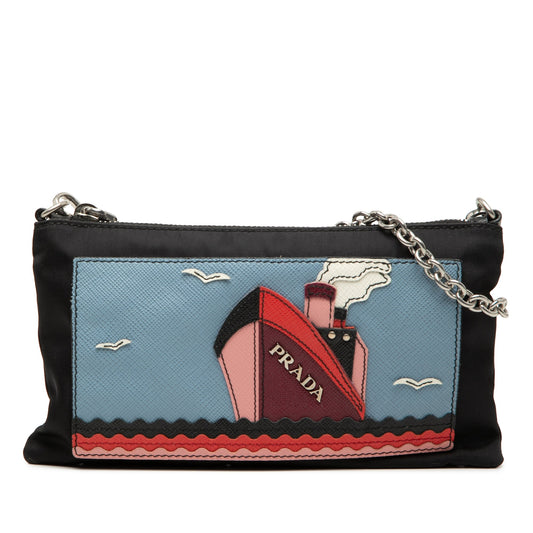 Prada Tessuto and Saffiano Ship Chain Pochette