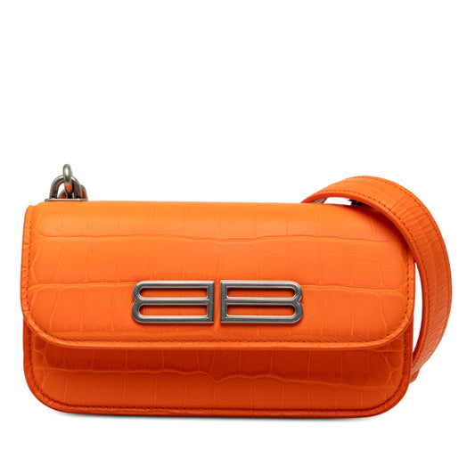 Balenciaga Croc Embossed Calfskin Gossip Chain Bag XS
