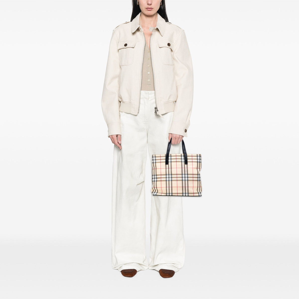 Burberry House Check Coated Canvas Tote — Beige