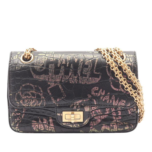 Chanel Calfskin Crocodile Embossed Graffiti 2.55 Cocodile Reissue Flap Bag