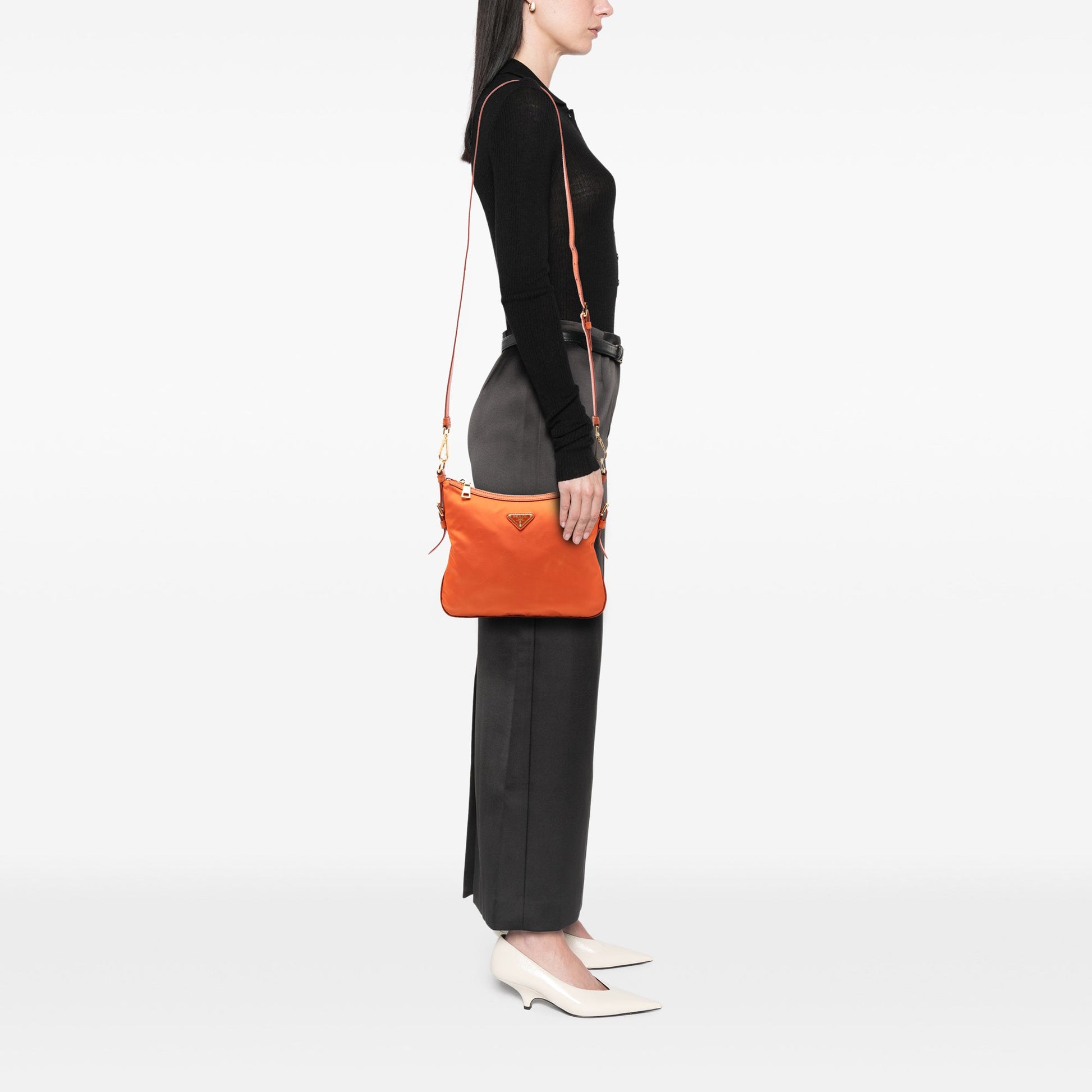 Prada Saffiano Trimmed Tessuto Zip Top Crossbody