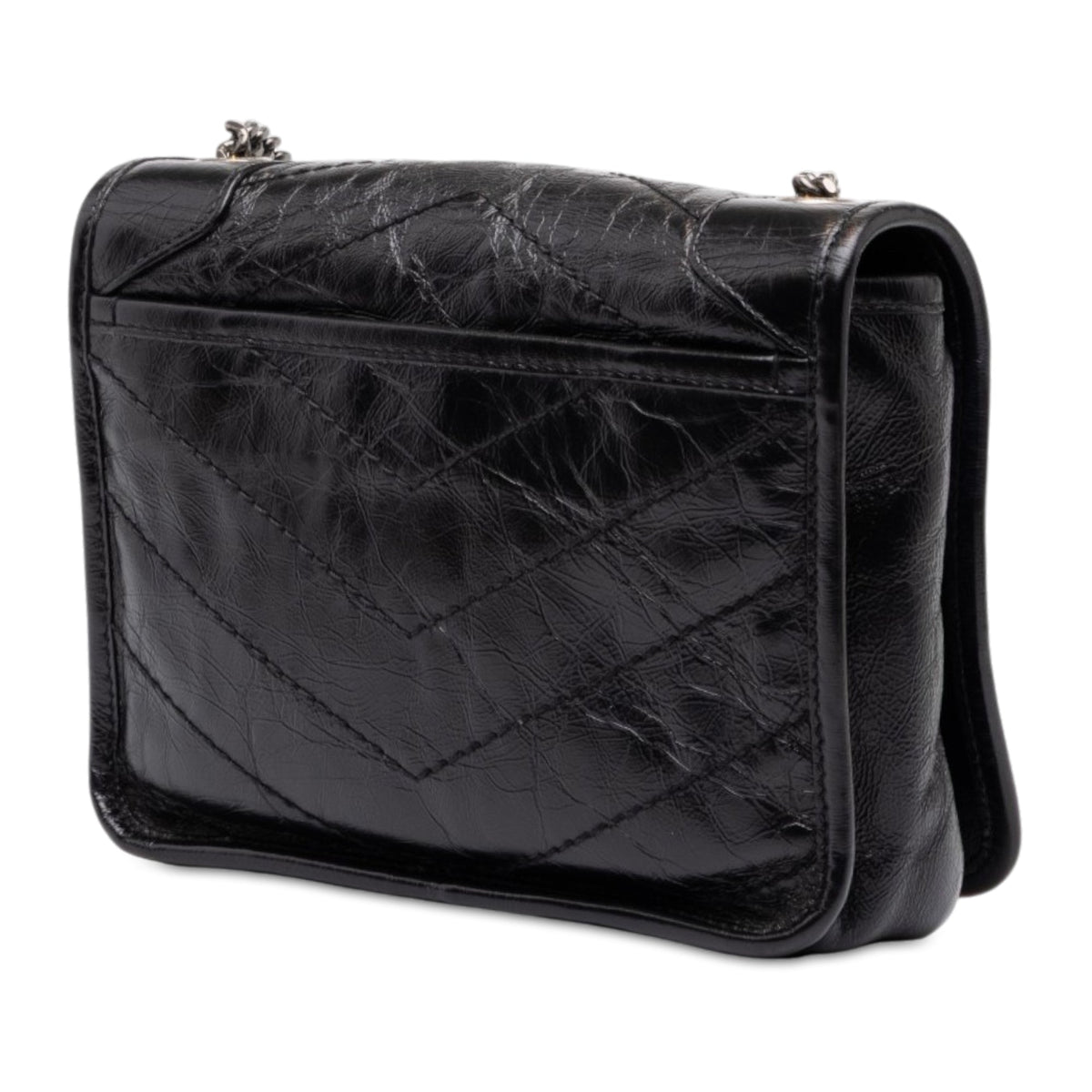 Saint Laurent Crinkled Calfskin Niki Wallet on Chain — Black