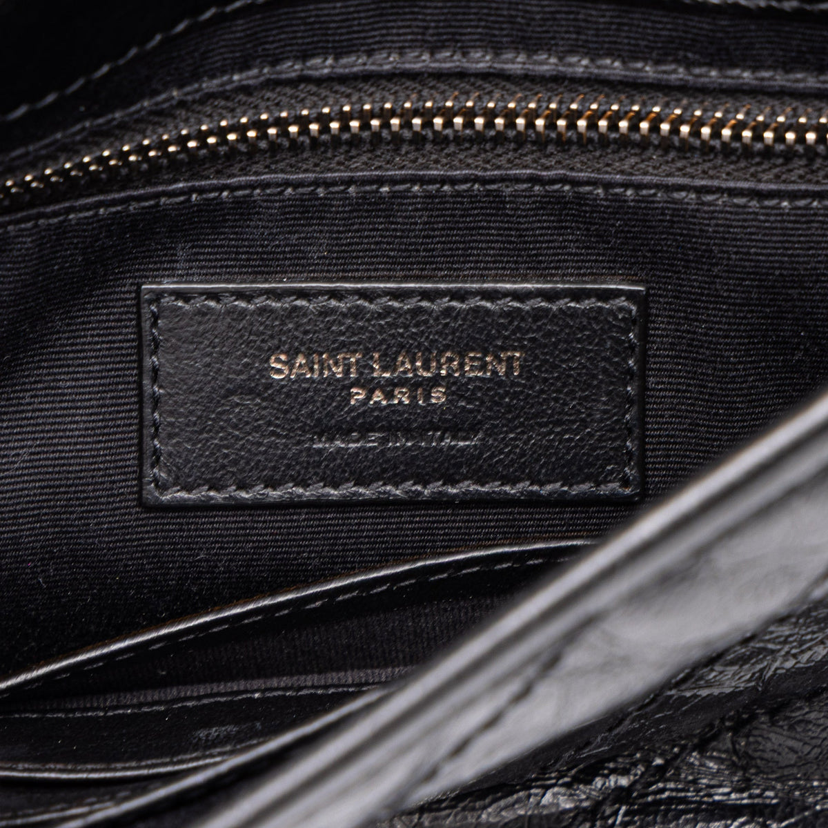 Saint Laurent Crinkled Calfskin Niki Wallet on Chain — Black