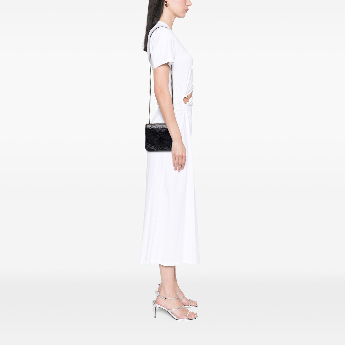 Saint Laurent Crinkled Calfskin Niki Wallet on Chain — Black