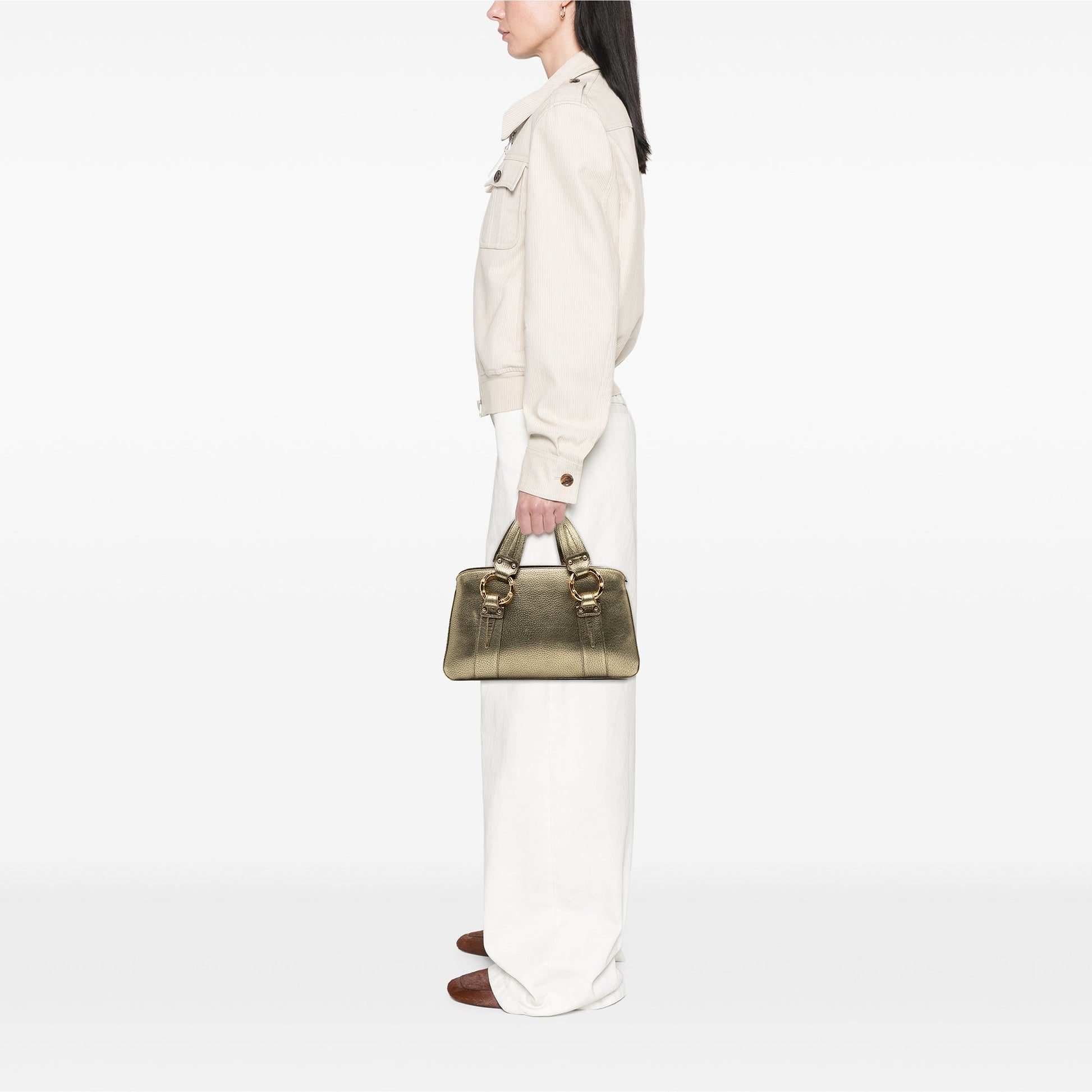 Gucci Metallic Calfskin Metal Bamboo Handbag