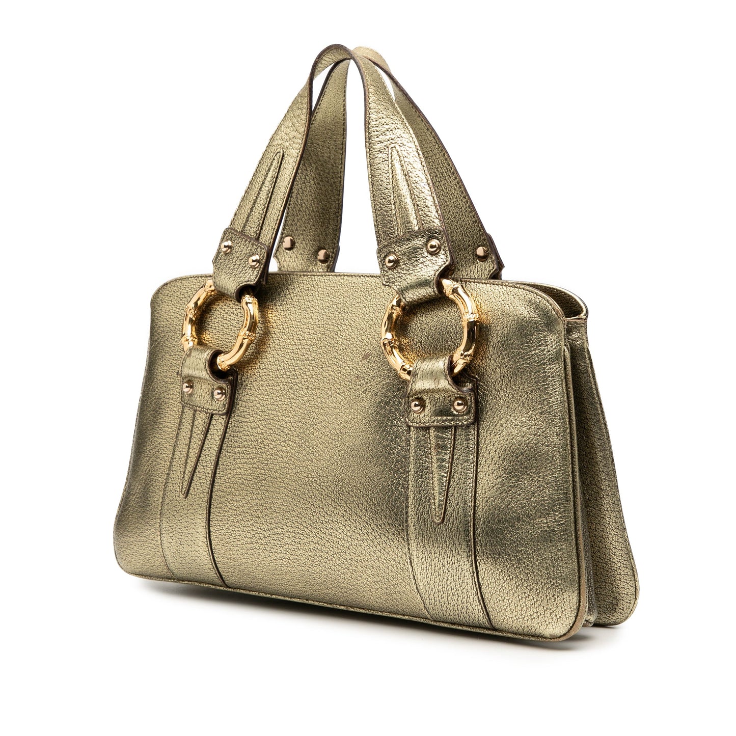 Gucci Metallic Calfskin Metal Bamboo Handbag