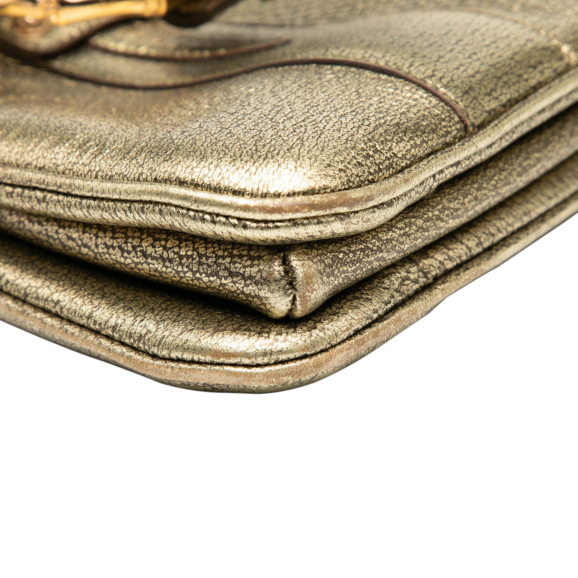 Gucci Metallic Calfskin Metal Bamboo Handbag