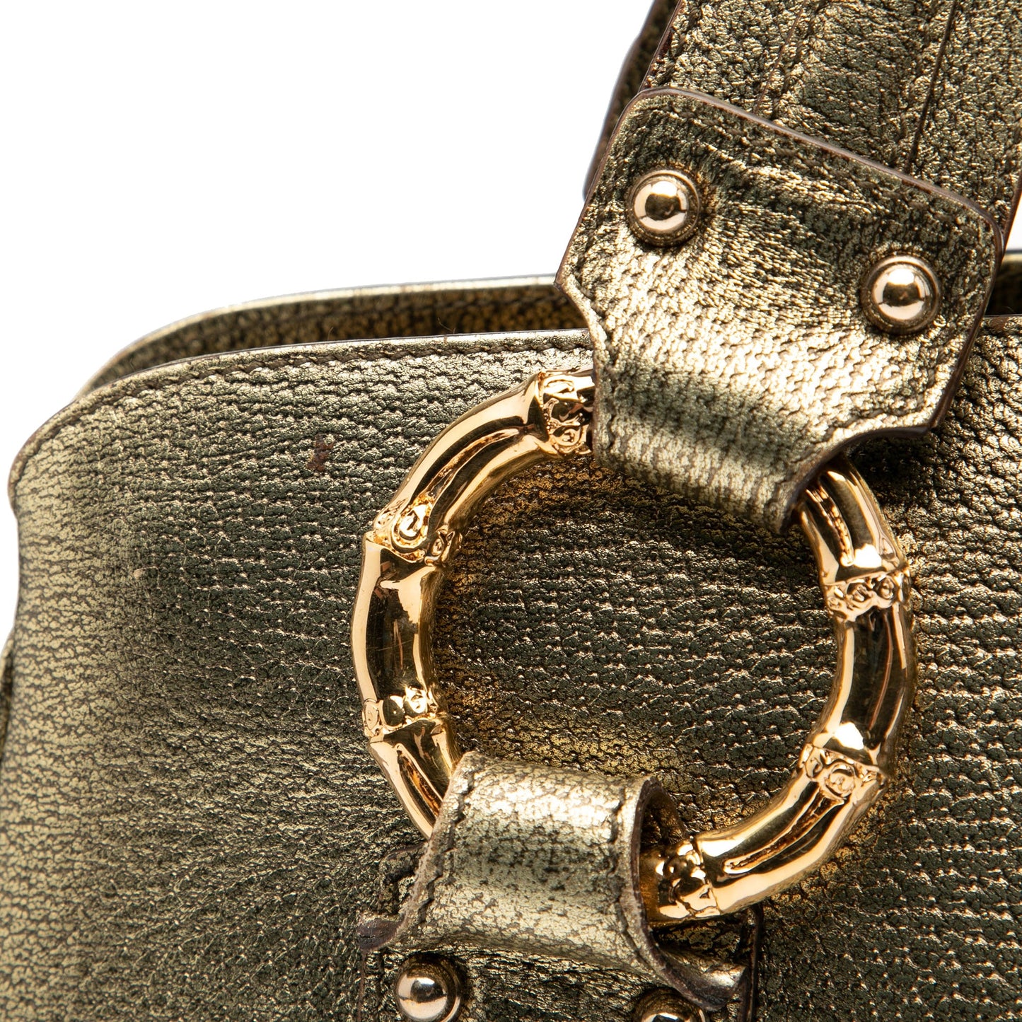 Gucci Metallic Calfskin Metal Bamboo Handbag