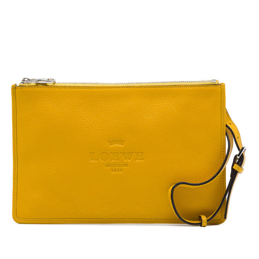 LOEWE Leather Logo Wristlet Clutch — Yellow