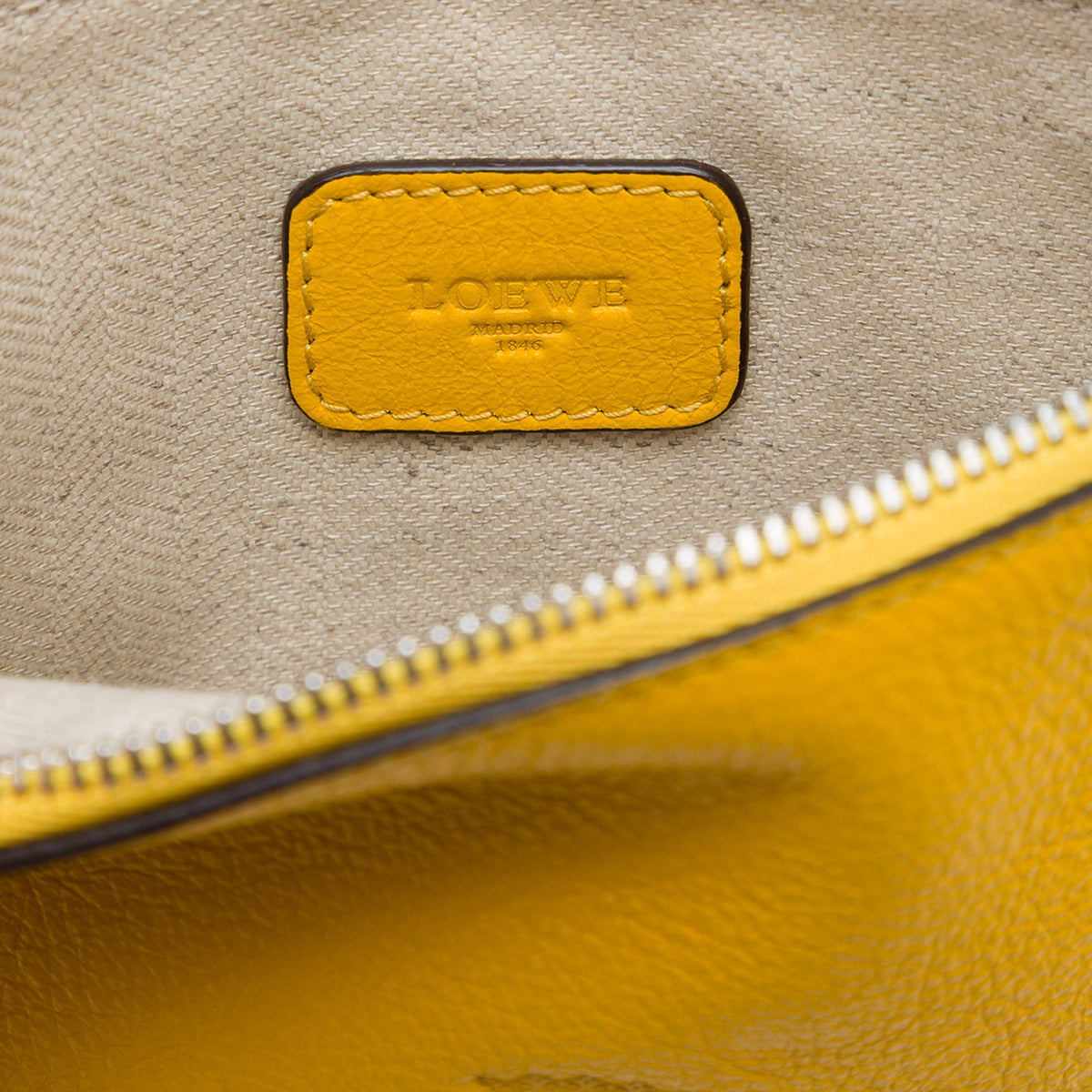 LOEWE Leather Logo Wristlet Clutch — Yellow