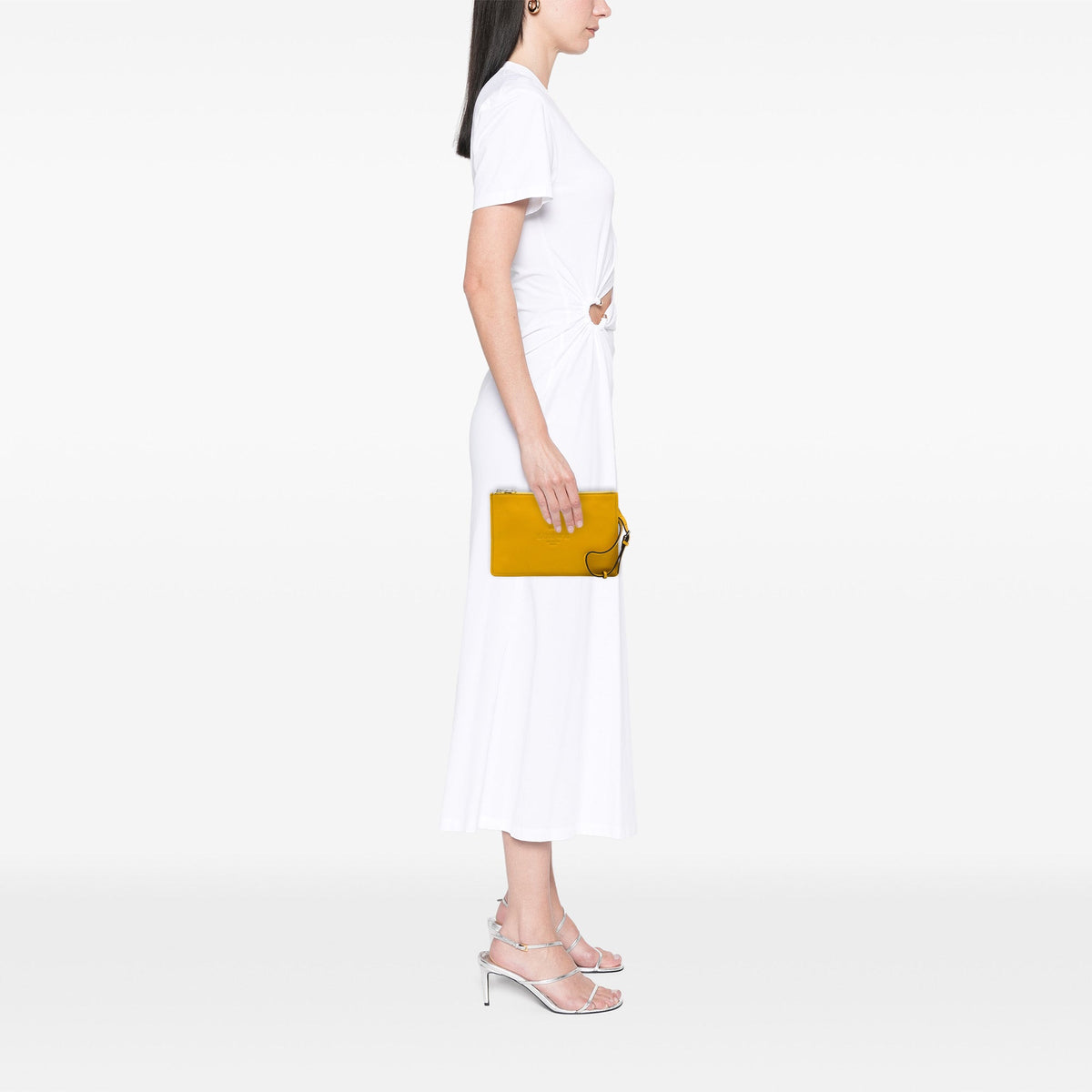 LOEWE Leather Logo Wristlet Clutch — Yellow