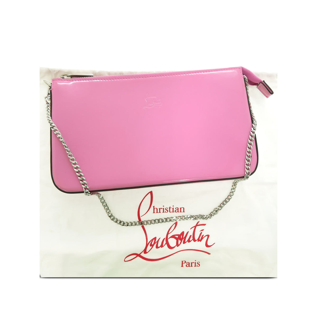Christian Louboutin Patent Loubila Chain Shoulder Bag — Pink