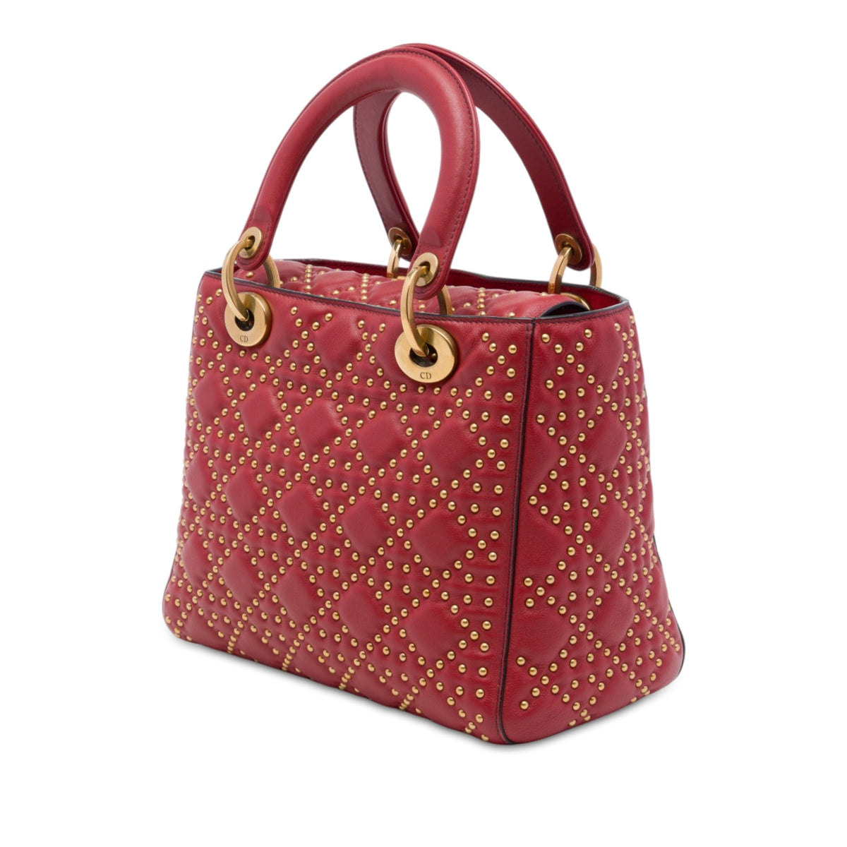 Dior Medium Lambskin Cannage Studded Supple Lady Dior — Red