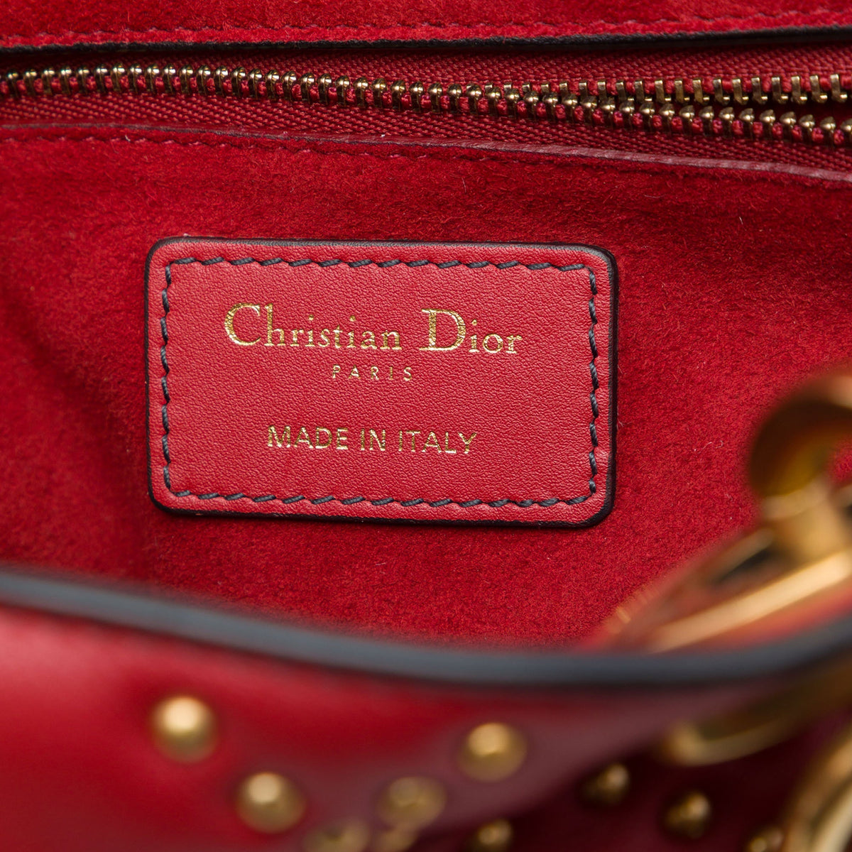 Dior Medium Lambskin Cannage Studded Supple Lady Dior — Red