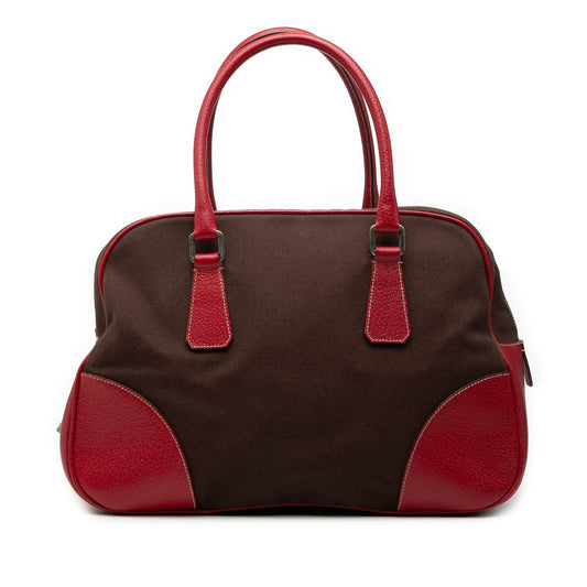 Prada Cinghiale Trimmed Canvas Canapa Bauletto Bag