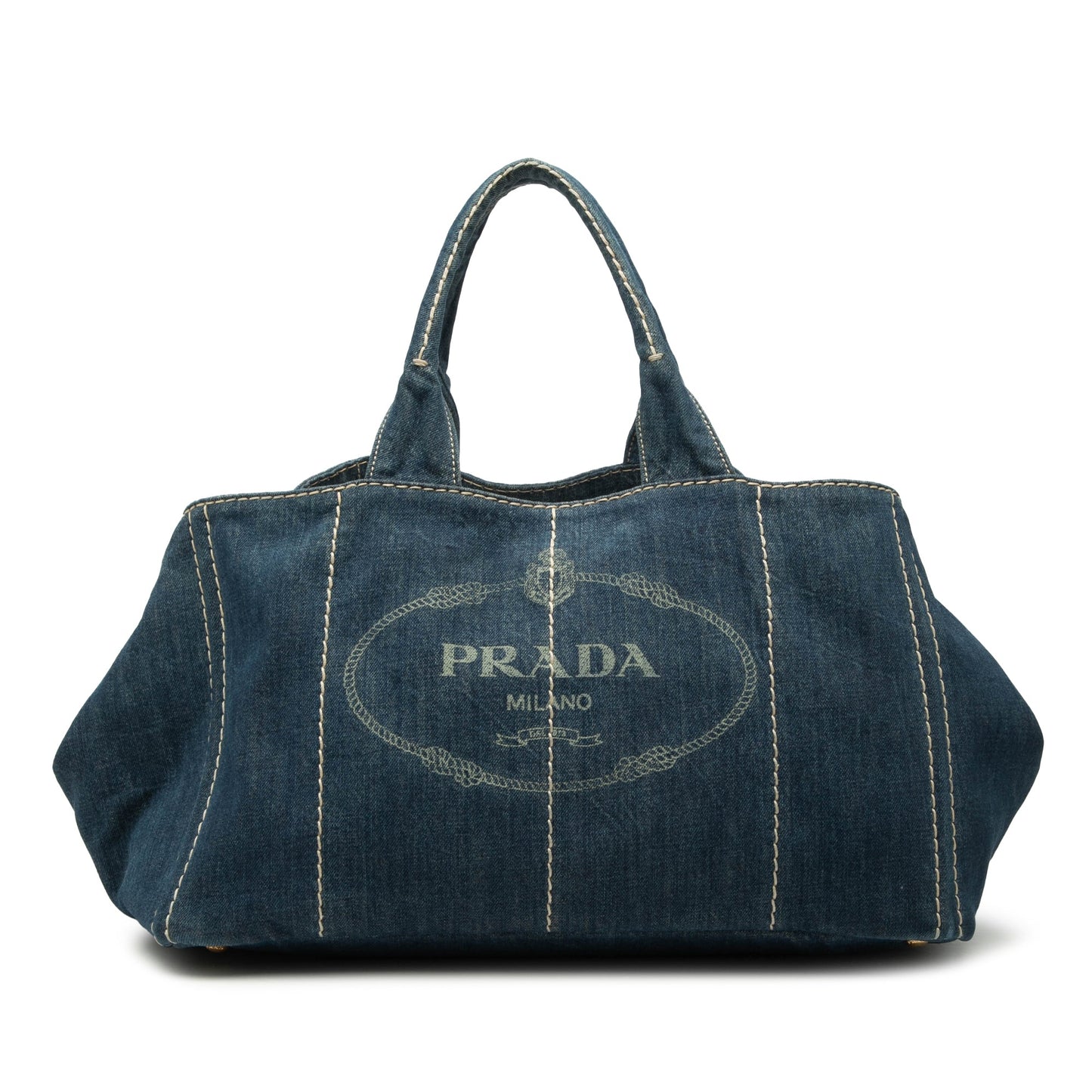 Prada Large Denim Canapa Logo Satchel