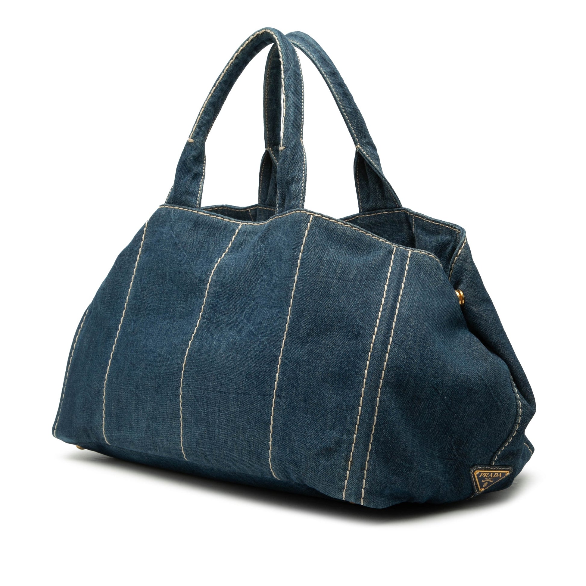 Prada Large Denim Canapa Logo Satchel