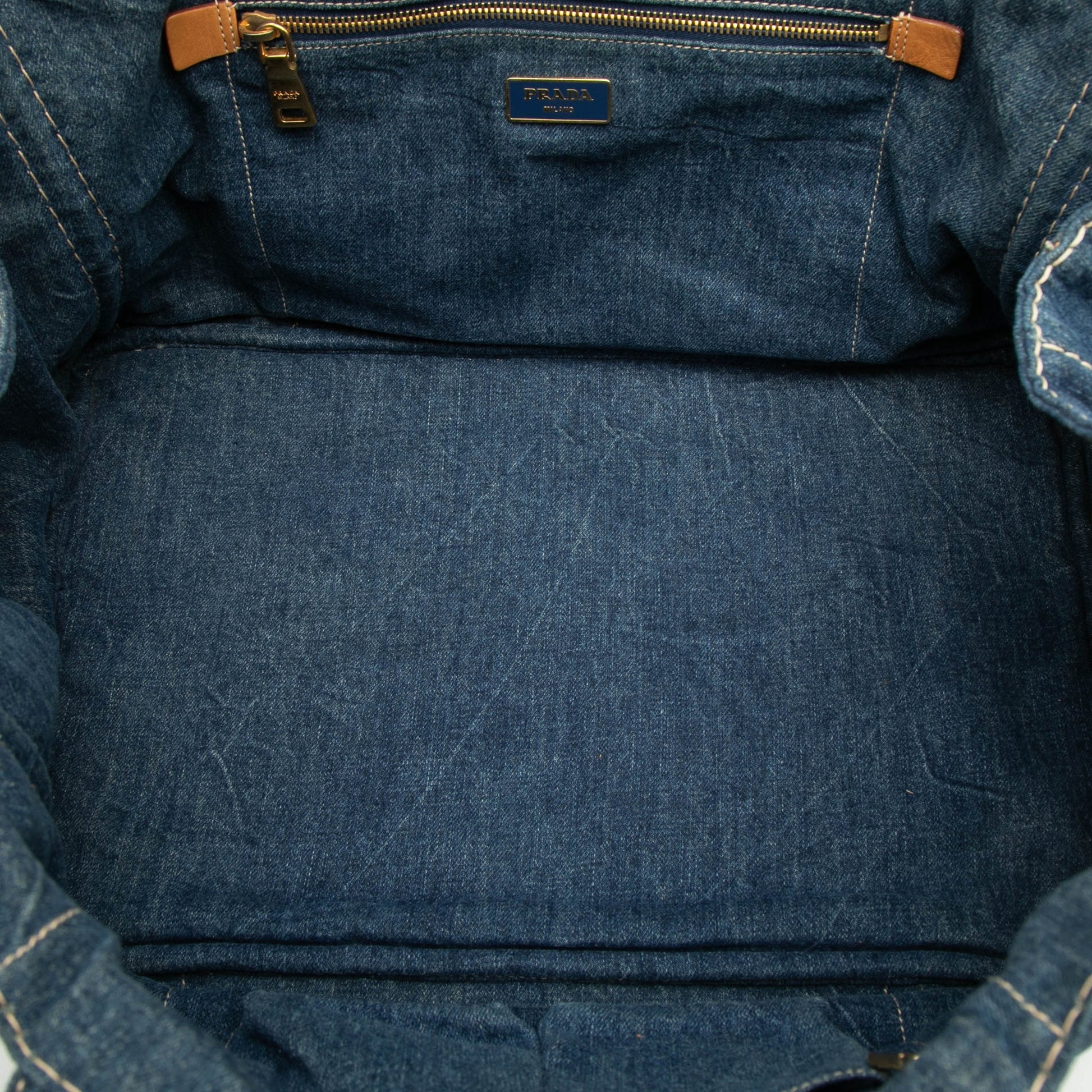 Prada Large Denim Canapa Logo Satchel