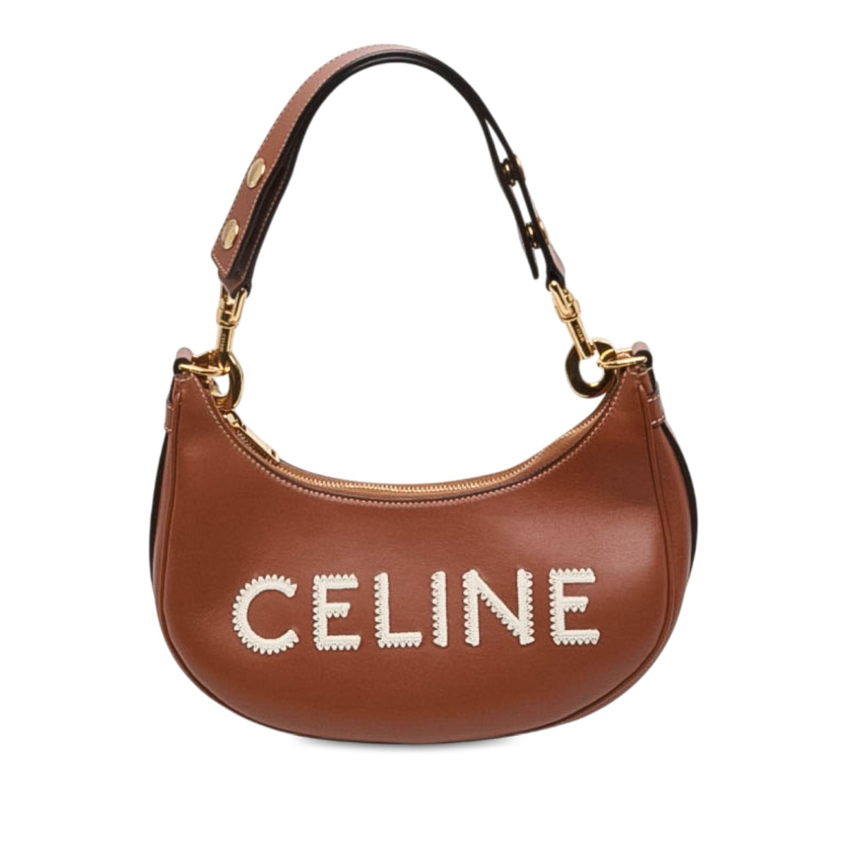 Celine Medium Leather Logo Ava Shoulder Bag — Brown