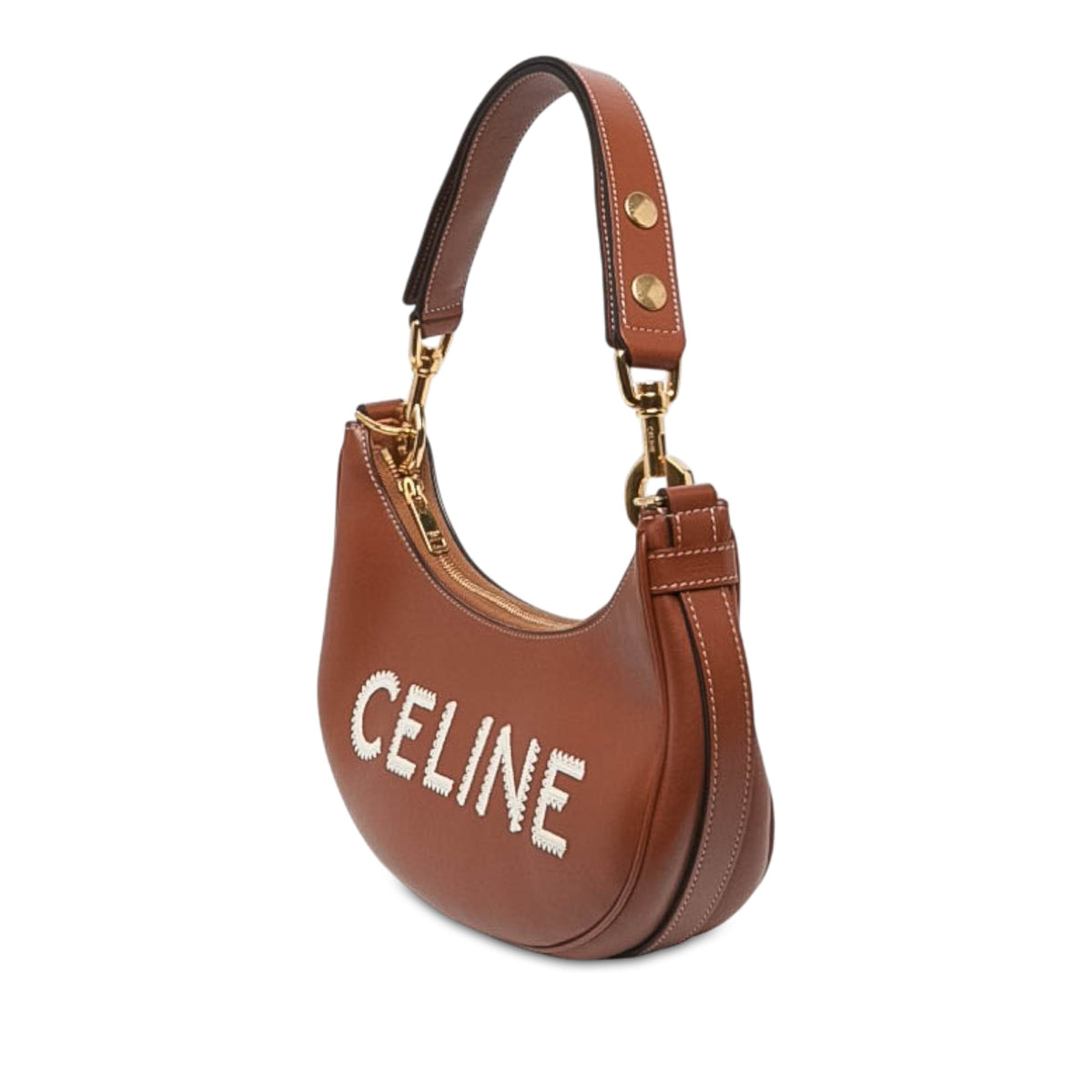 Celine Medium Leather Logo Ava Shoulder Bag — Brown
