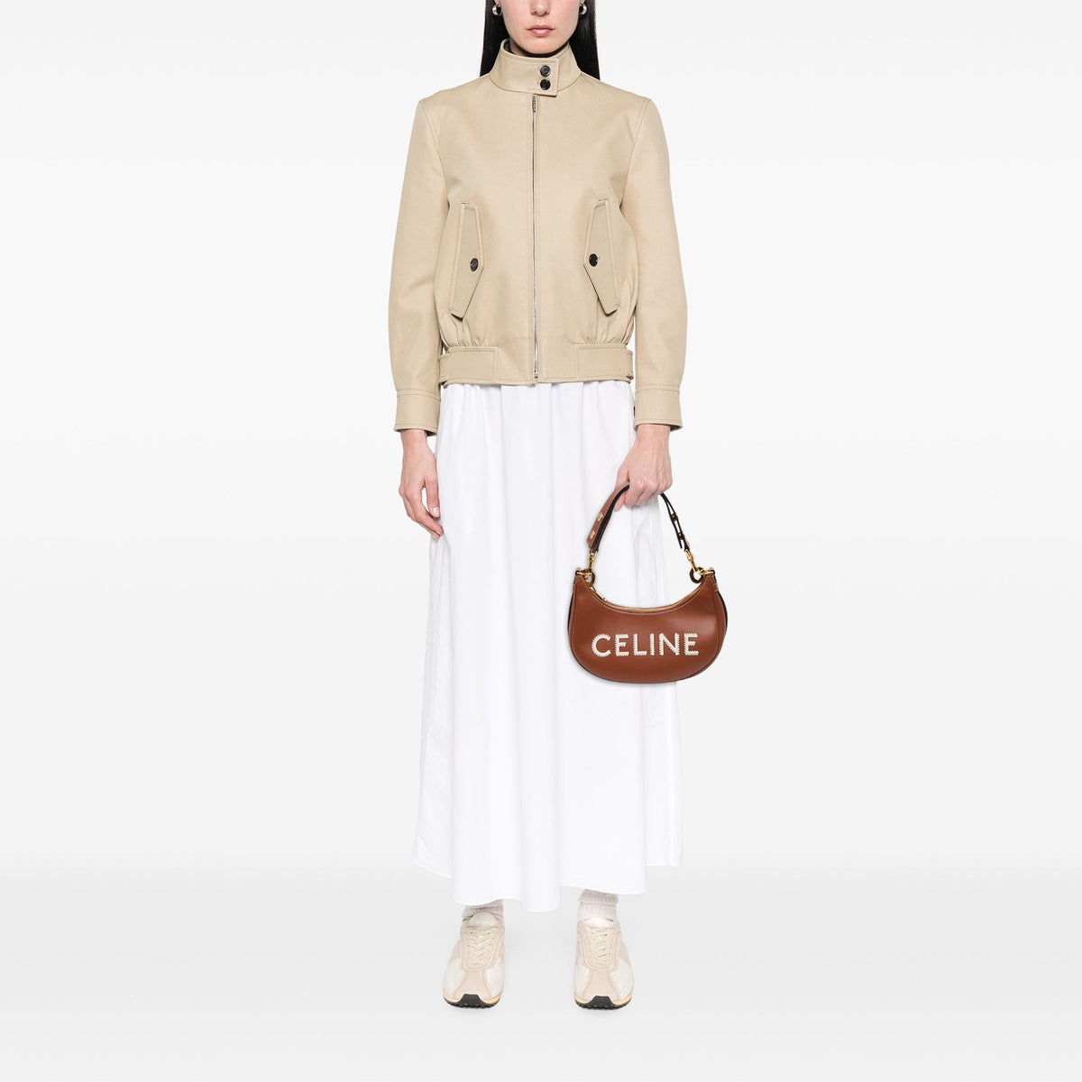Celine Medium Leather Logo Ava Shoulder Bag — Brown