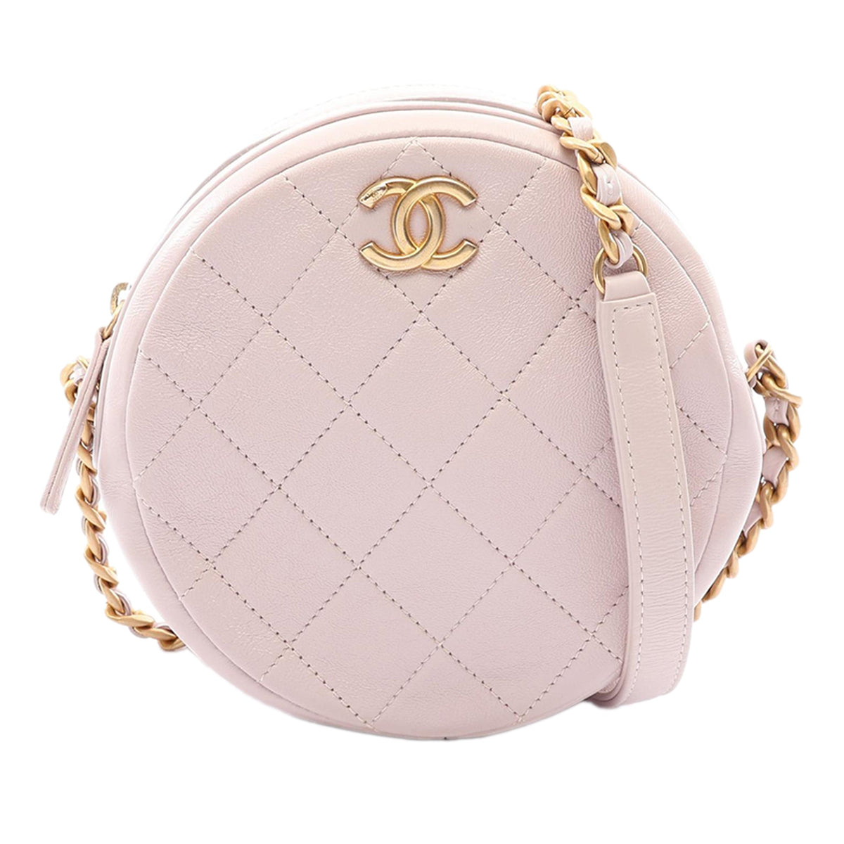 Chanel CC Quilted Lambskin Round Crossbody — Pink