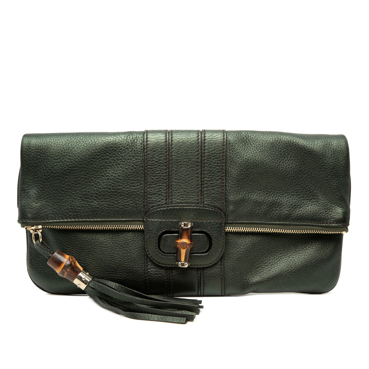 Gucci Calfskin Bamboo Tassel Lucy Fold Over Clutch — Black