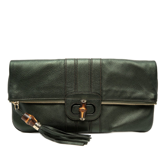 Gucci Calfskin Bamboo Tassel Lucy Fold Over Clutch — Black
