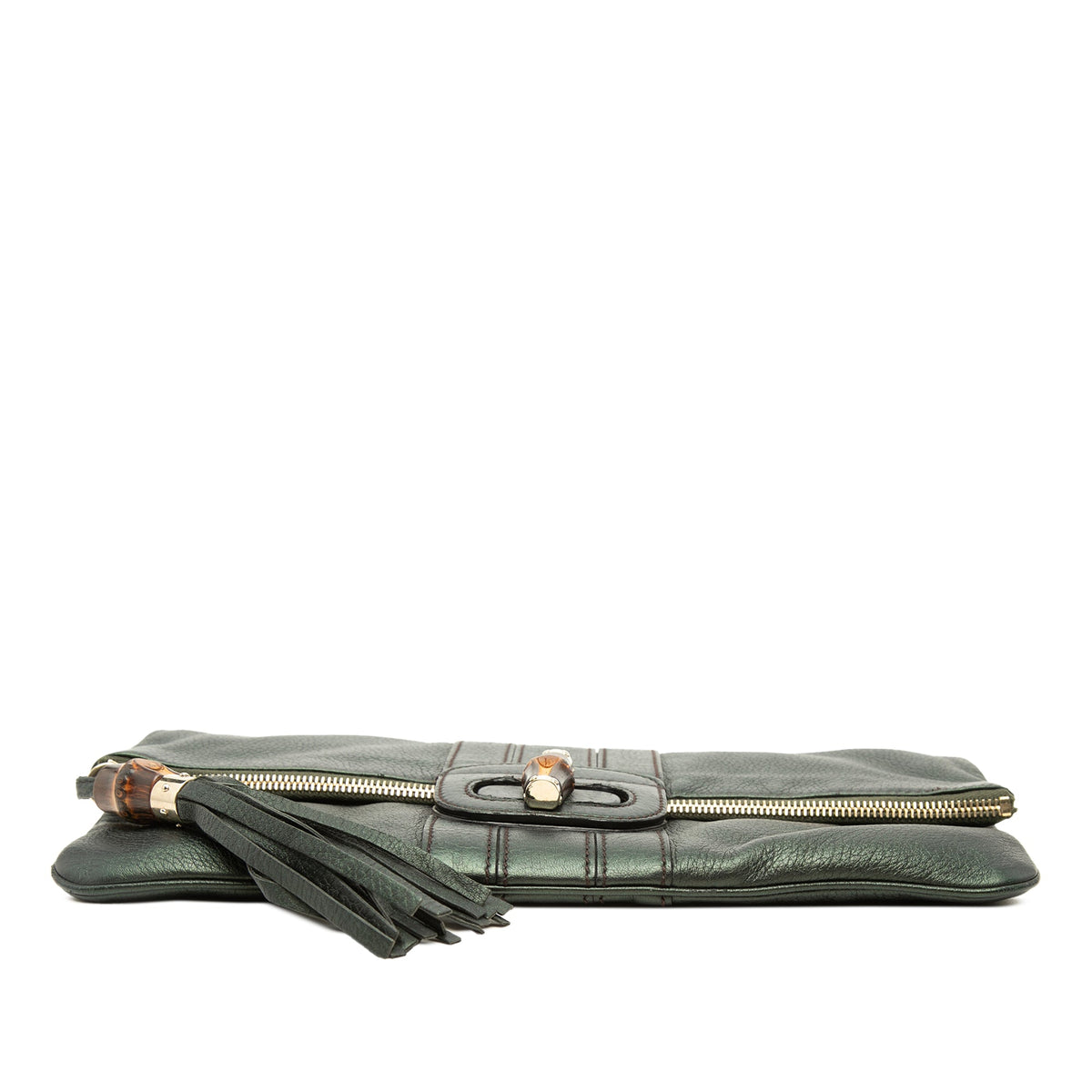 Gucci Calfskin Bamboo Tassel Lucy Fold Over Clutch — Black