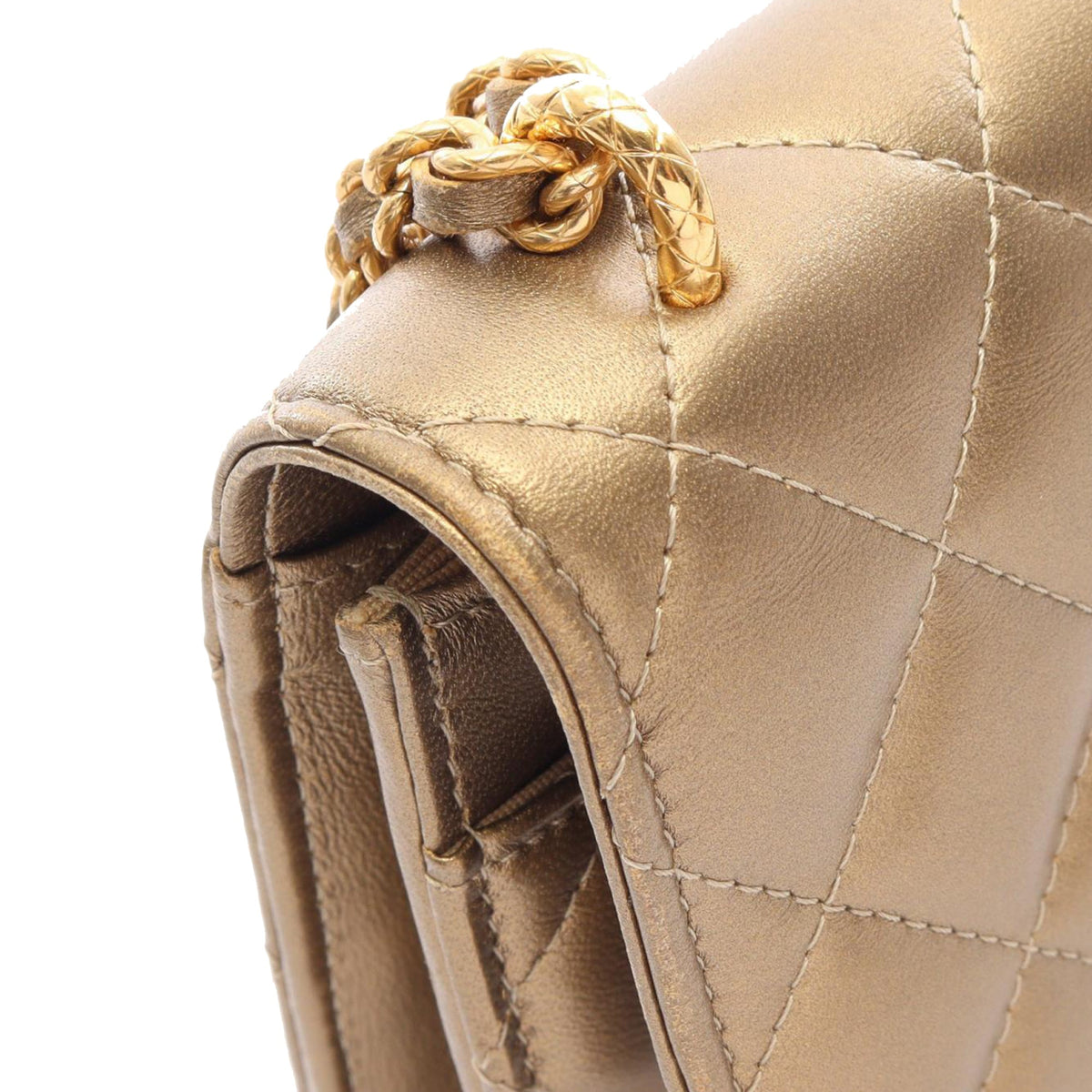 Chanel CC Quilted Metallic Lambskin Wallet on Chain — Gold